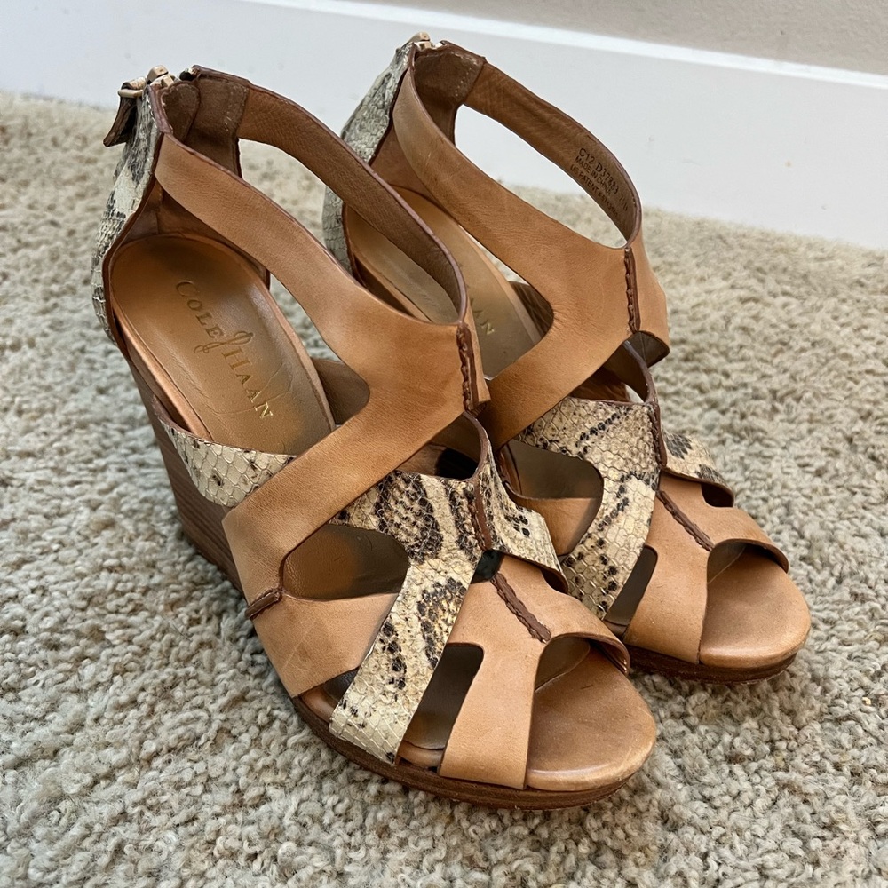 Cole Haan Snake Skin Print Wedge Sandals